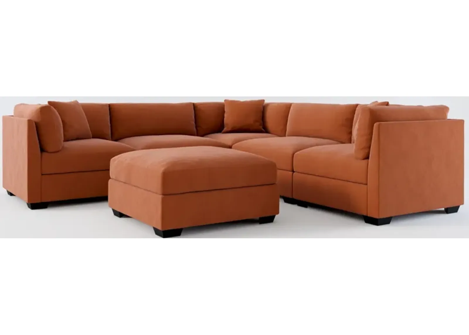 Beckham Foam Comfort 5-Piece Sectional and Ottoman - Merrimac Brick