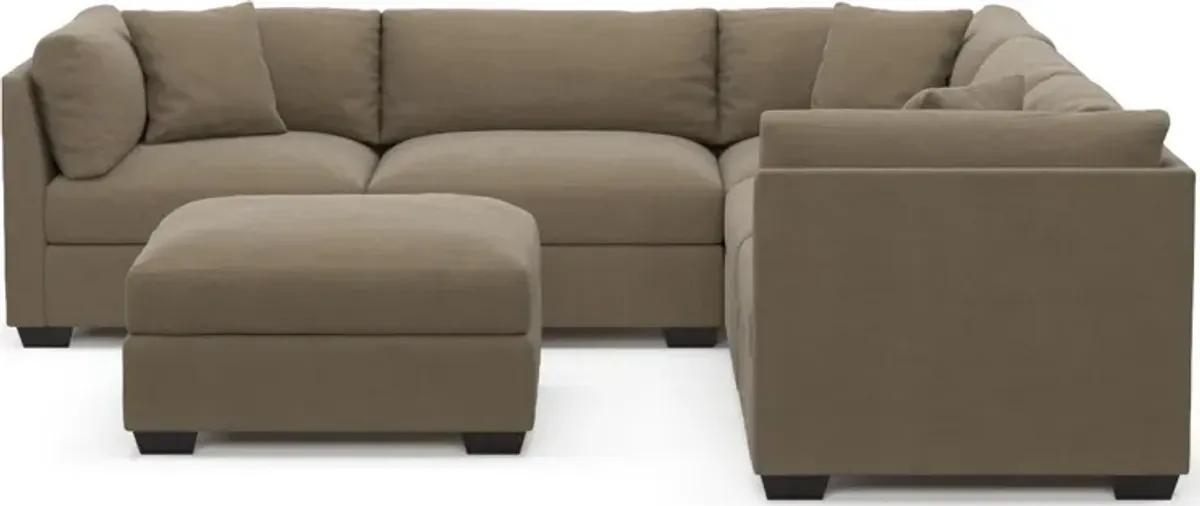 Beckham Foam Comfort 5-Piece Sectional and Ottoman - Merrimac Brownstone