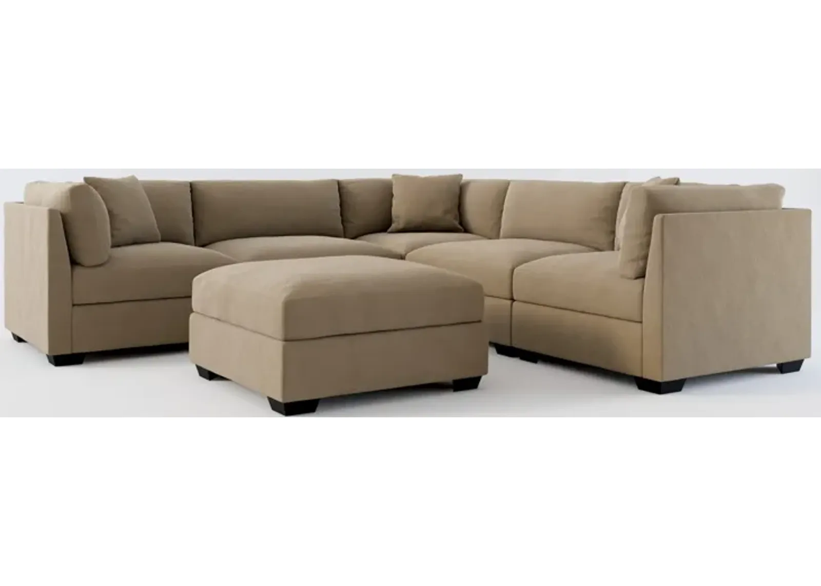 Beckham Foam Comfort 5-Piece Sectional and Ottoman - Merrimac Brownstone