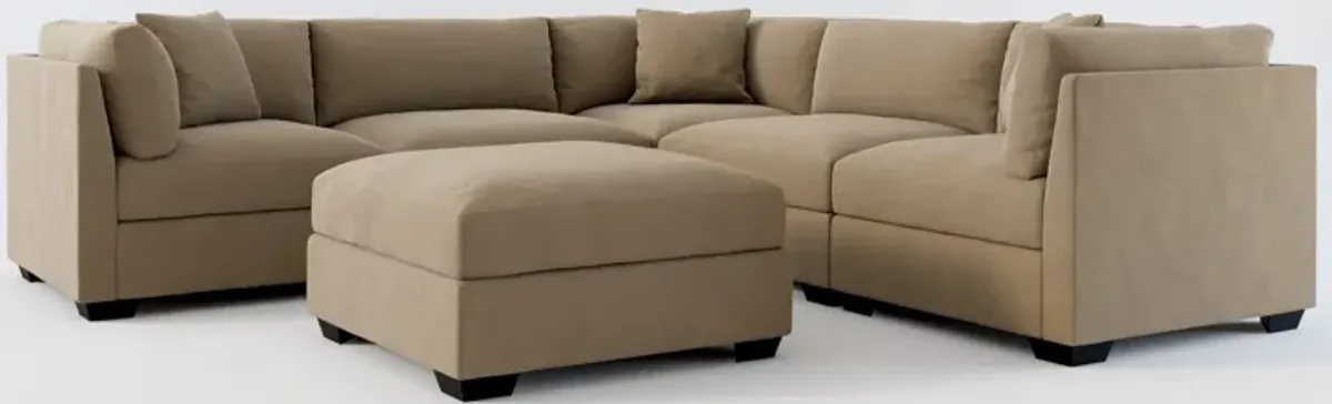 Beckham Foam Comfort 5-Piece Sectional and Ottoman - Merrimac Brownstone