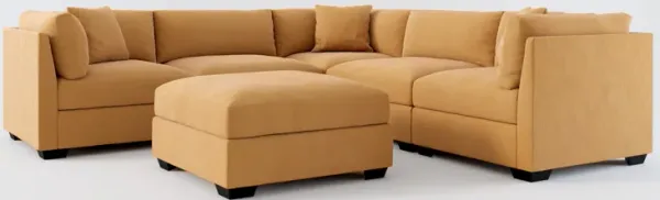 Beckham Foam Comfort 5-Piece Sectional and Ottoman - Merrimac Topaz