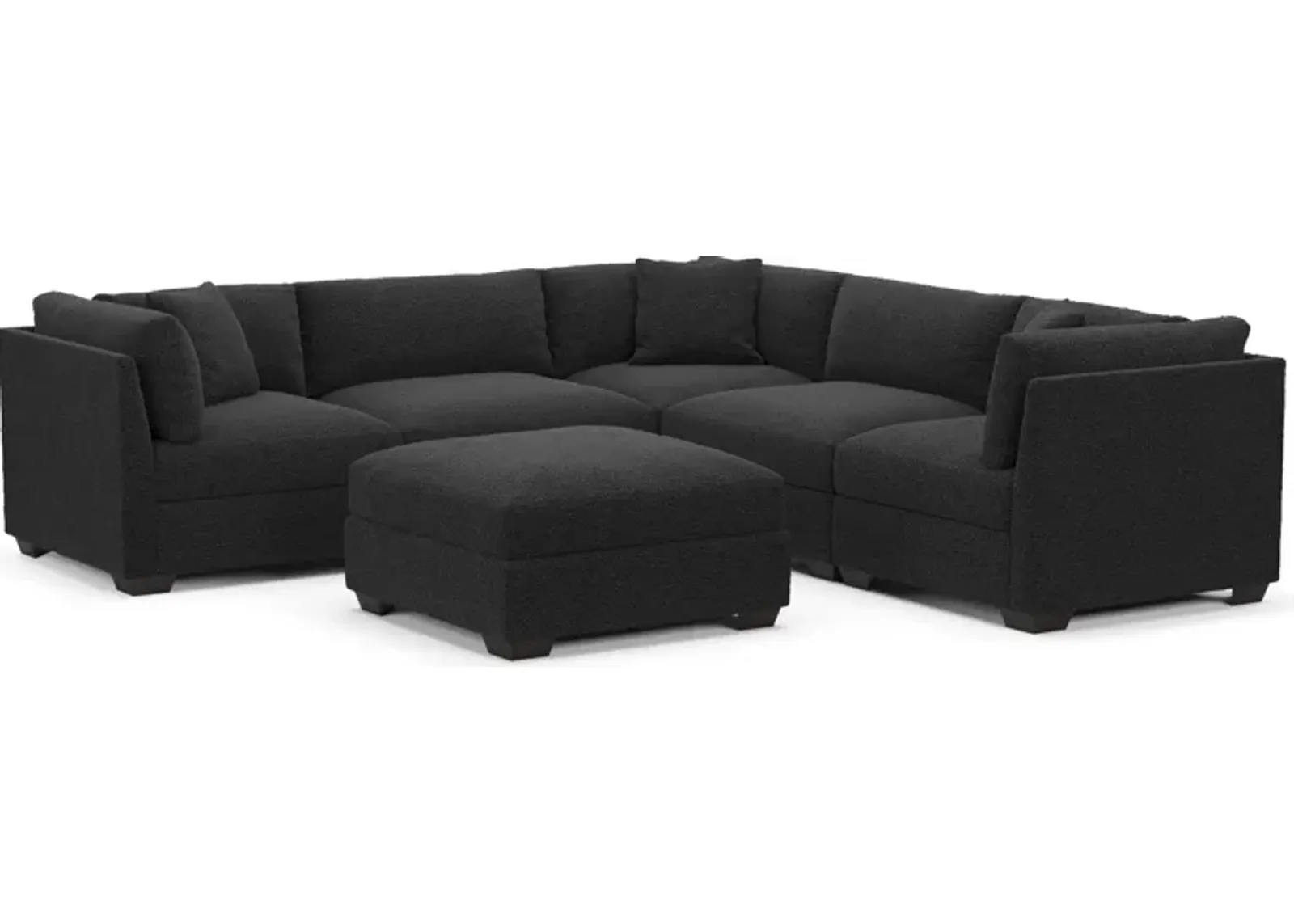 Beckham Foam Comfort 5-Piece Sectional and Ottoman - Bloke Obsidian