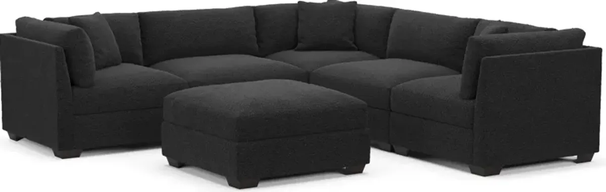 Beckham Foam Comfort 5-Piece Sectional and Ottoman - Bloke Obsidian