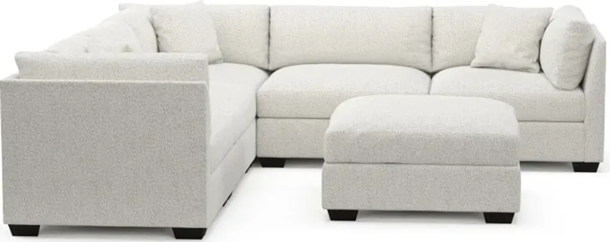 Beckham Foam Comfort 5-Piece Sectional and Ottoman - River Rock Ivory