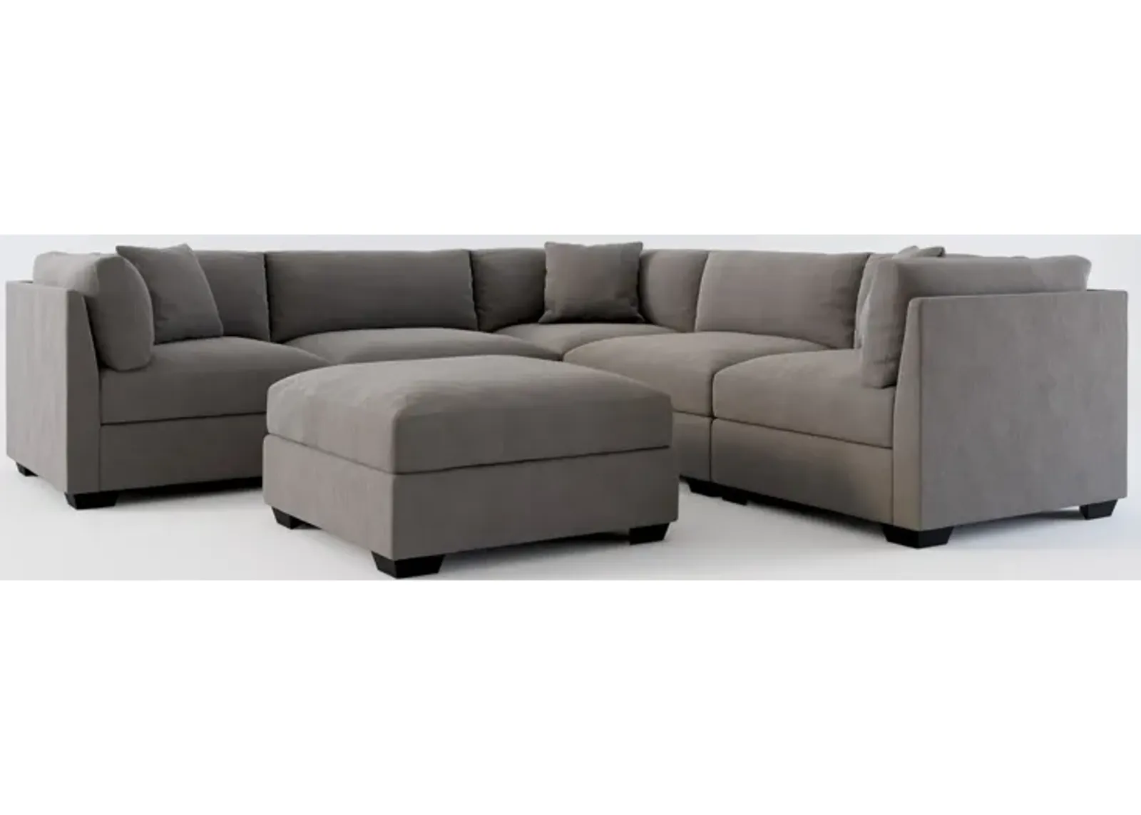 Beckham Hybrid Comfort 5-Piece Sectional and Ottoman - Merrimac Ash