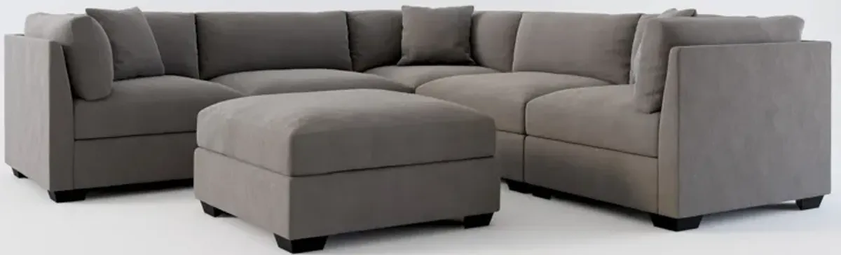 Beckham Hybrid Comfort 5-Piece Sectional and Ottoman - Merrimac Ash