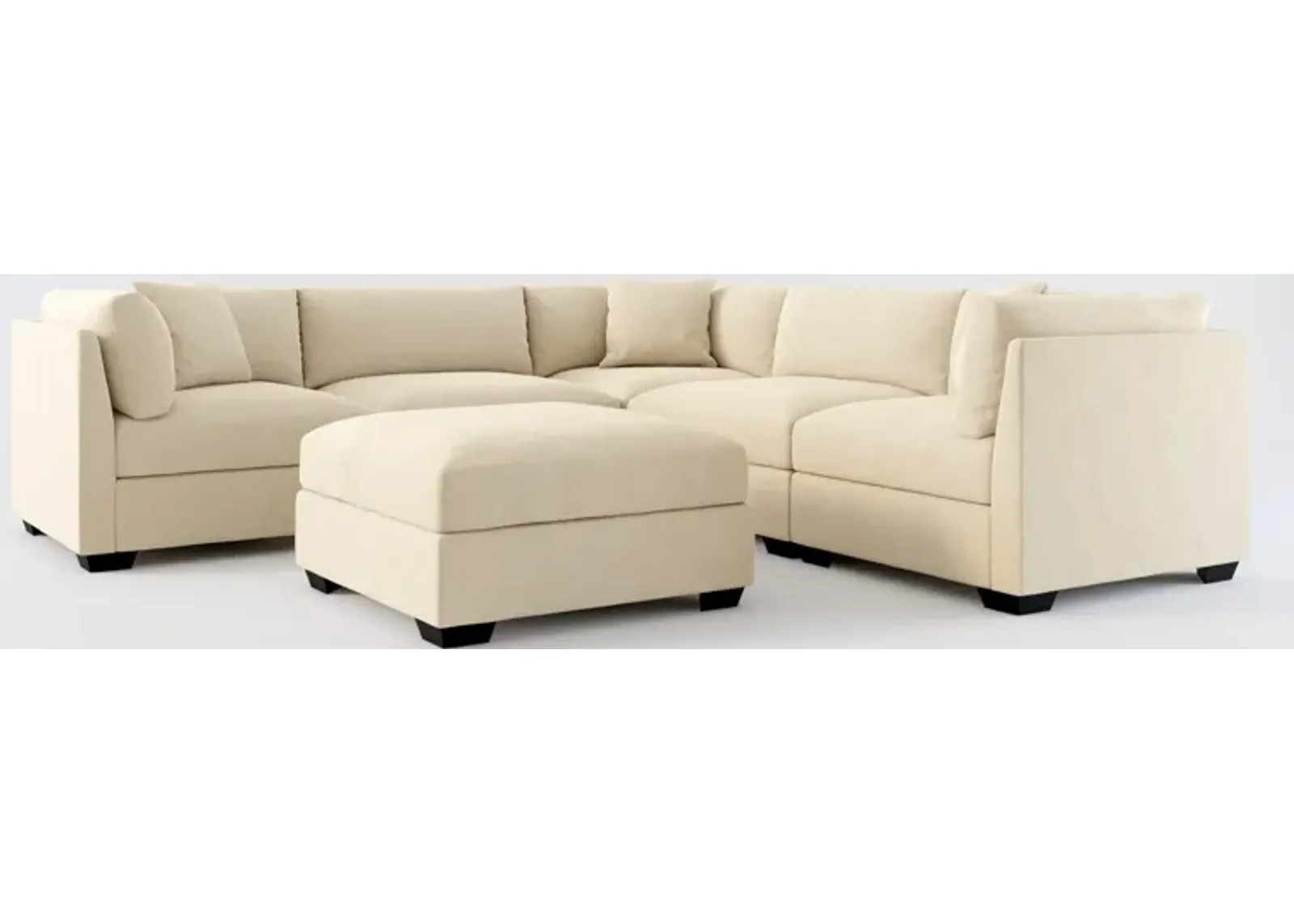 Beckham Hybrid Comfort 5-Piece Sectional and Ottoman - Merrimac Ecru