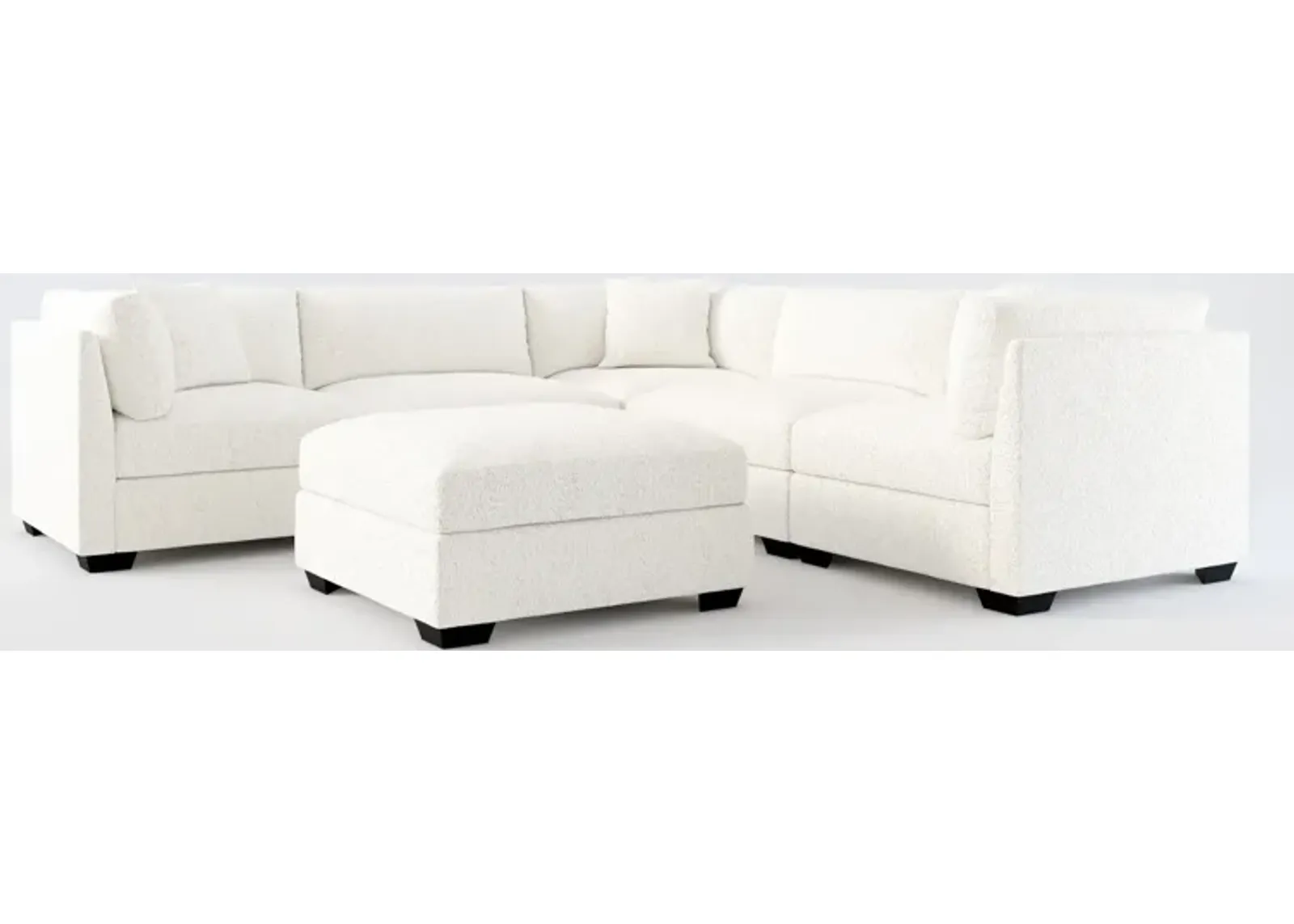 Beckham Hybrid Comfort 5-Piece Sectional and Ottoman - River Rock Ivory