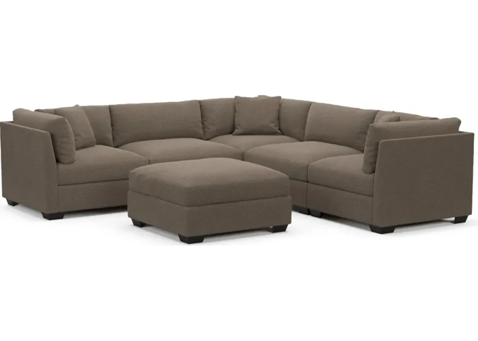 Beckham Foam Comfort 5-Piece Sectional and Ottoman - Liv Umber