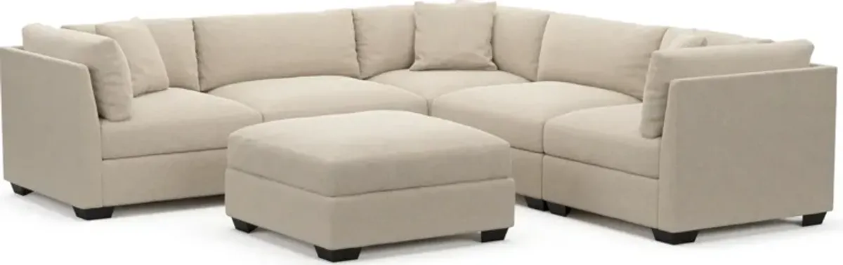 Beckham Foam Comfort 5-Piece Sectional and Ottoman - Basker Antique