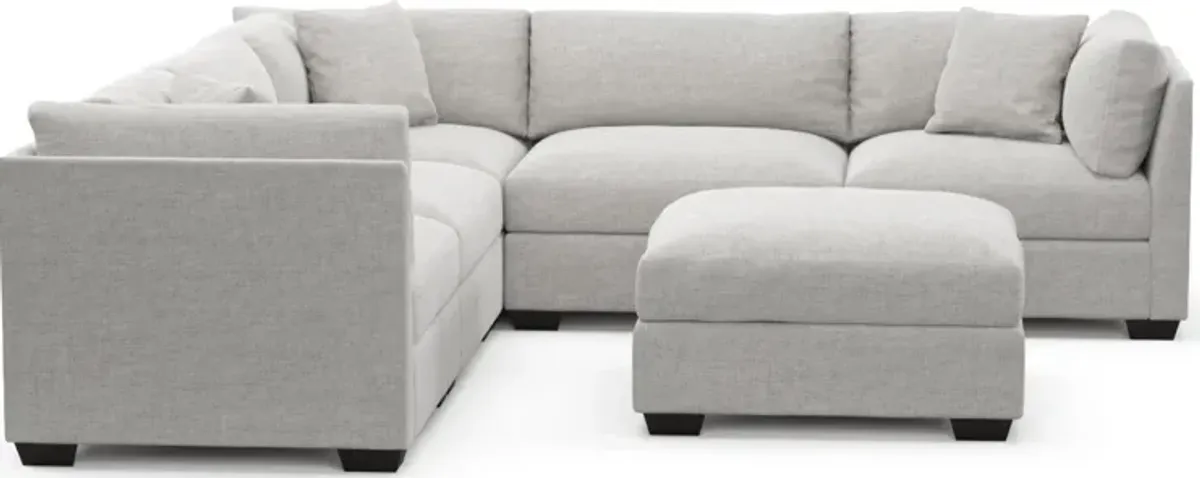 Beckham Foam Comfort 5-Piece Sectional and Ottoman - Adario Fog