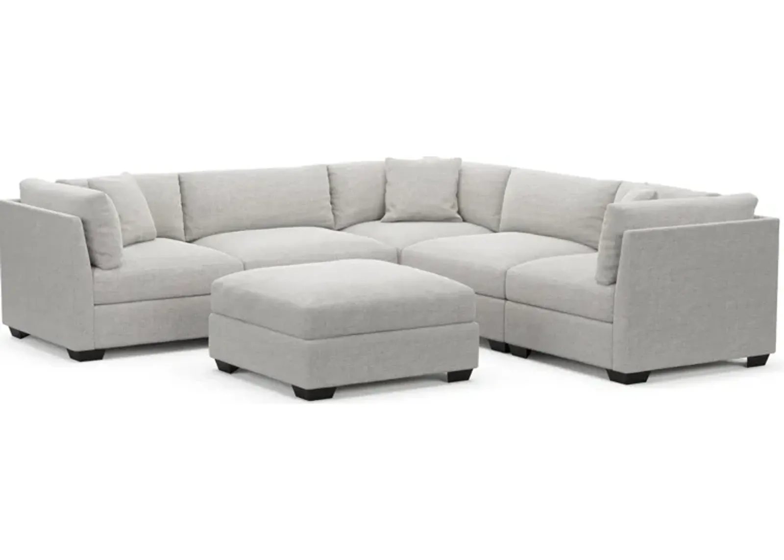 Beckham Foam Comfort 5-Piece Sectional and Ottoman - Adario Fog