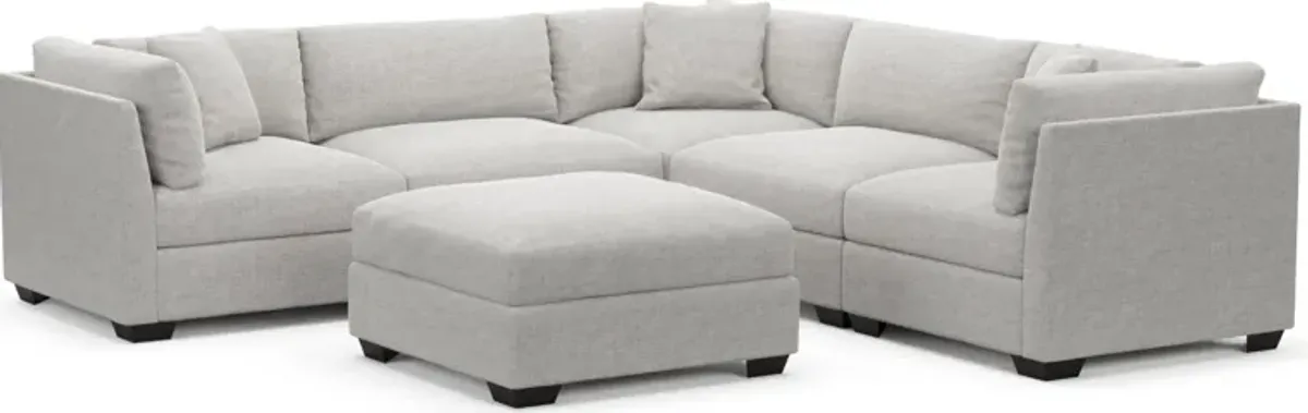 Beckham Foam Comfort 5-Piece Sectional and Ottoman - Adario Fog