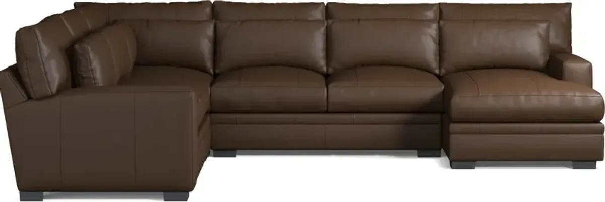 Winston 4-Piece Leather Foam Comfort Sectional With Right-Facing Chaise - Siena Coffee