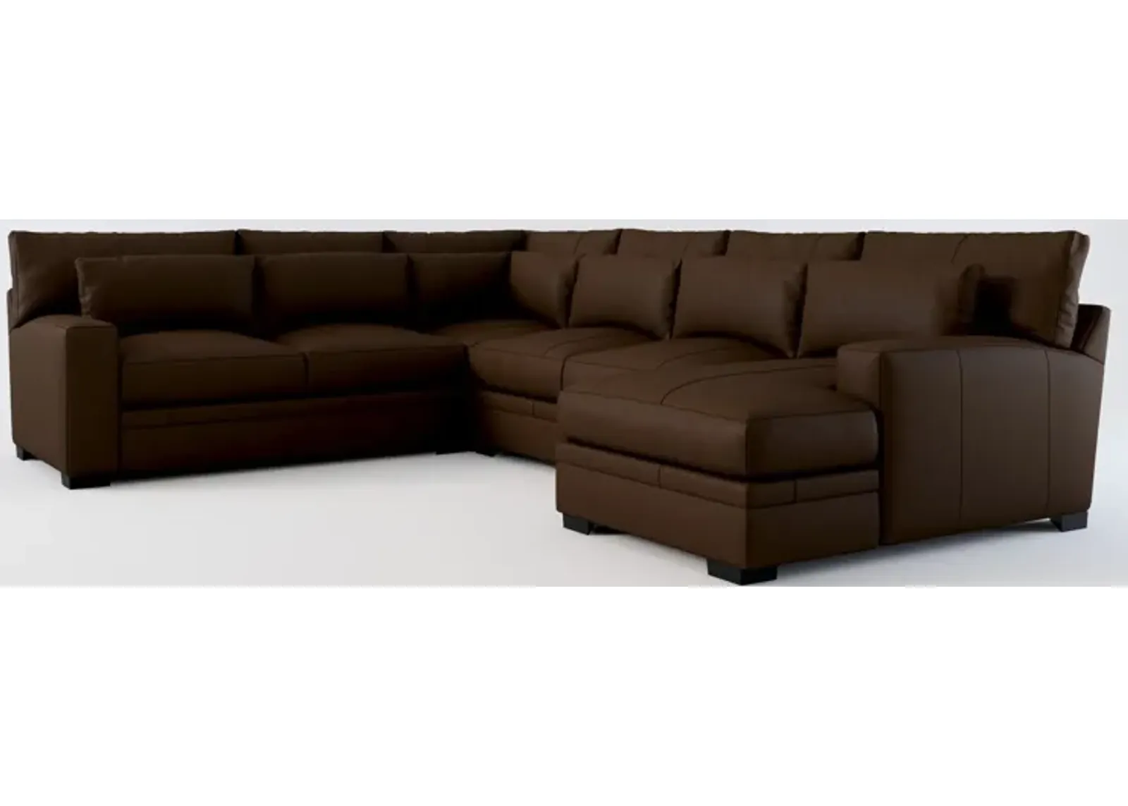 Winston 4-Piece Leather Foam Comfort Sectional With Right-Facing Chaise - Siena Coffee