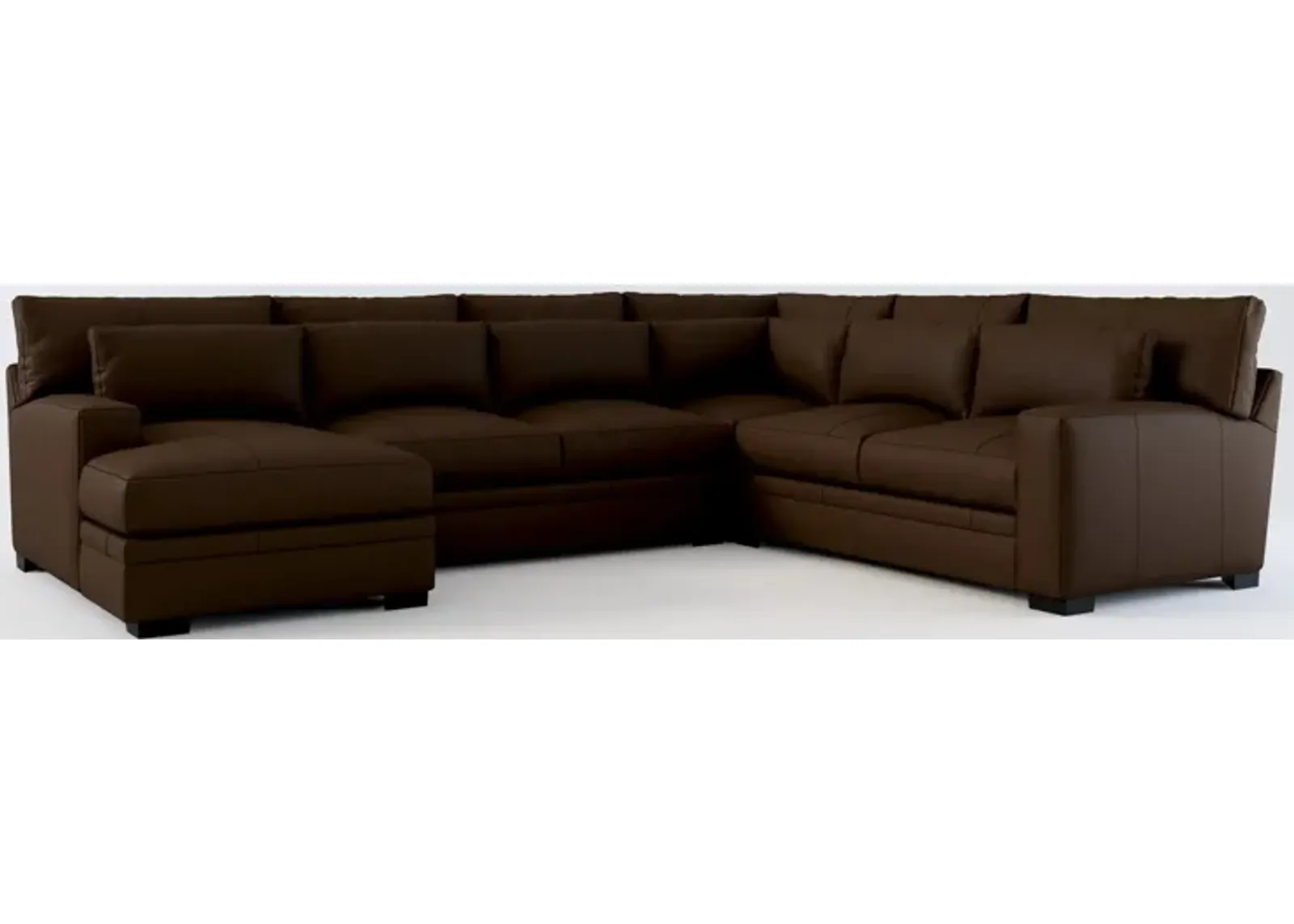 Winston 4-Piece Leather Foam Comfort Sectional With Left-Facing Chaise - Siena Coffee