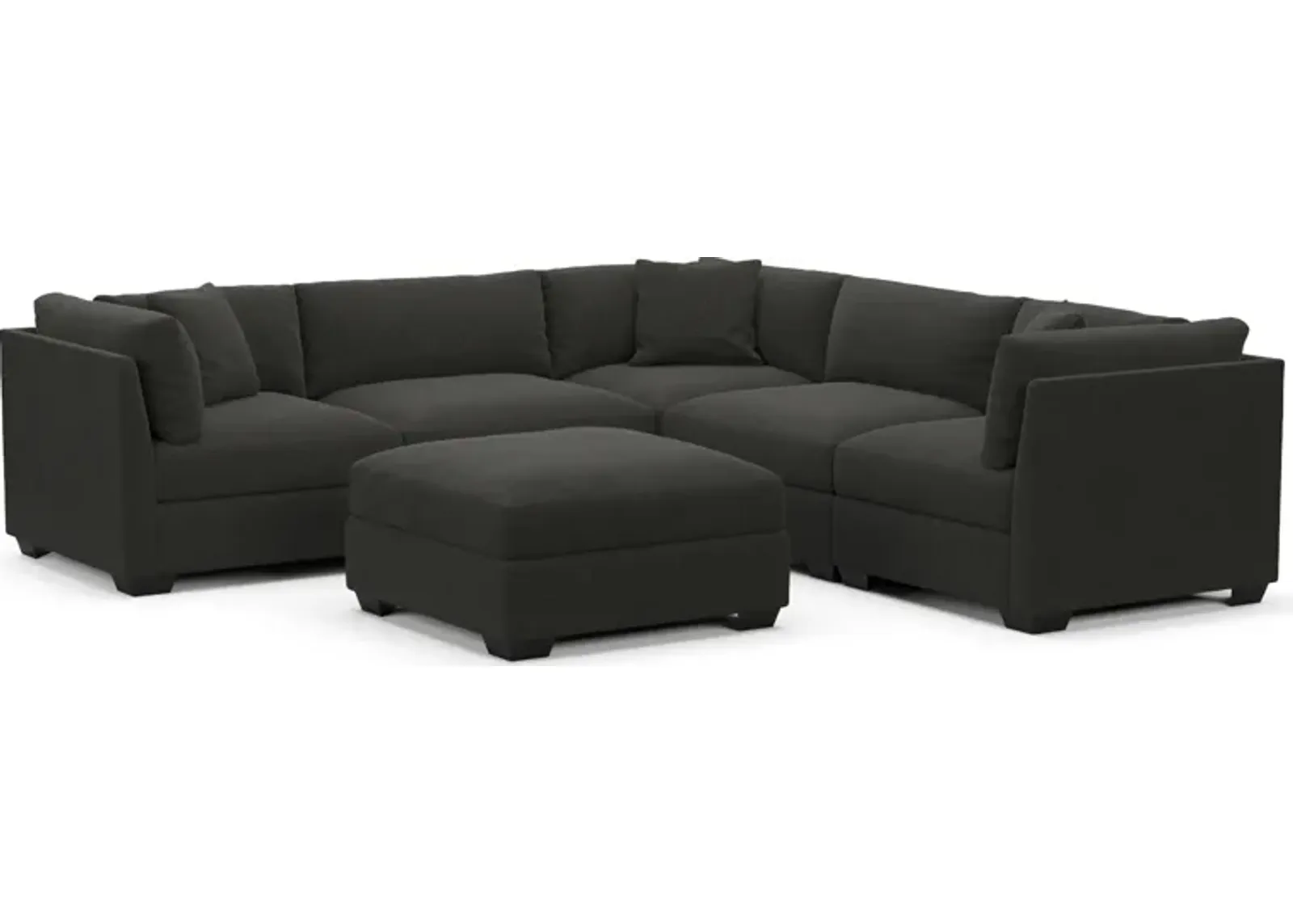 Beckham Hybrid Comfort 5-Piece Sectional and Ottoman - Liv Onyx