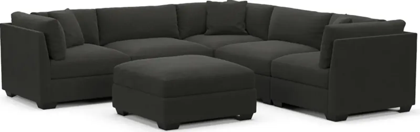 Beckham Hybrid Comfort 5-Piece Sectional and Ottoman - Liv Onyx