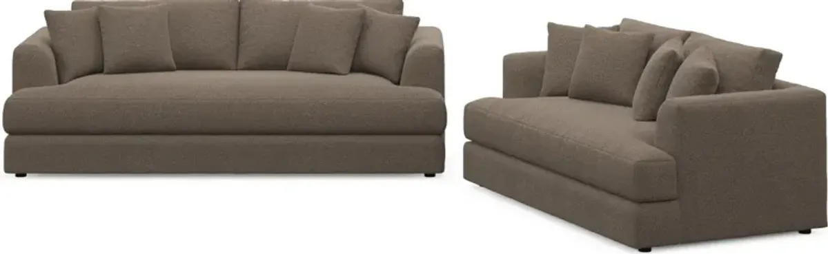 Ridley Hybrid Comfort Sofa and Loveseat Set - Liv Umber