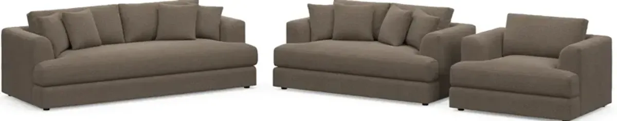 Ridley Hybrid Comfort Sofa, Loveseat, and Chair Set - Liv Umber