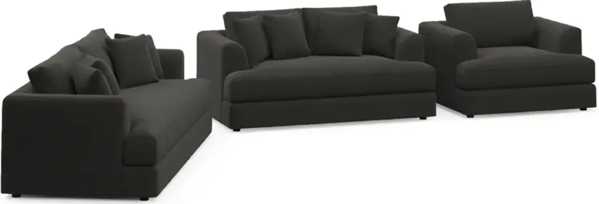 Ridley Hybrid Comfort Sofa, Loveseat, and Chair Set - Liv Onyx