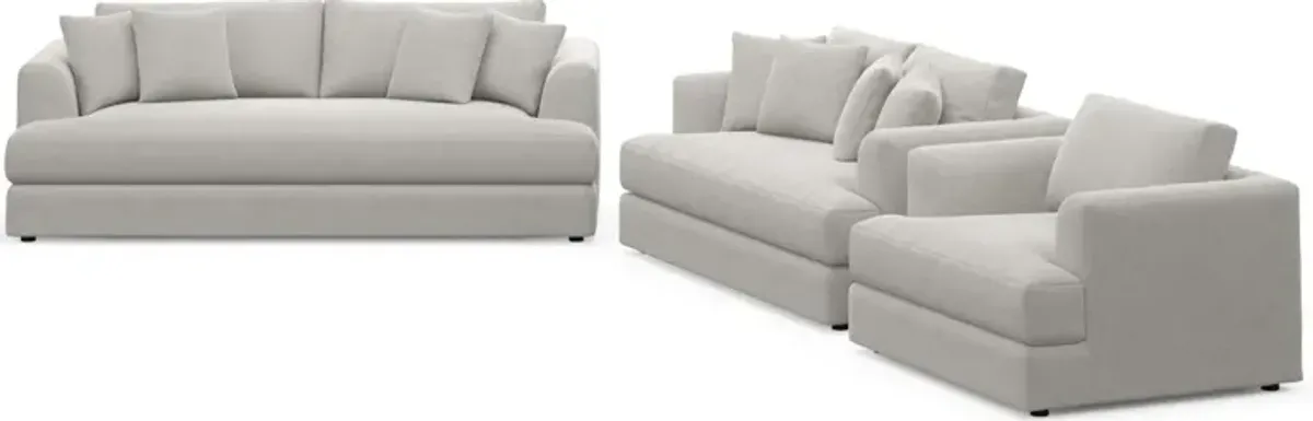 Ridley Hybrid Comfort Sofa, Loveseat, and Chair Set - Basker Dove