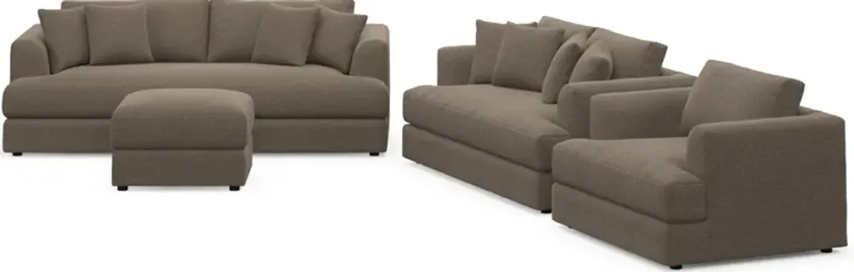 Ridley Foam Comfort Sofa, Loveseat, Chair, and Ottoman Set - Liv Umber