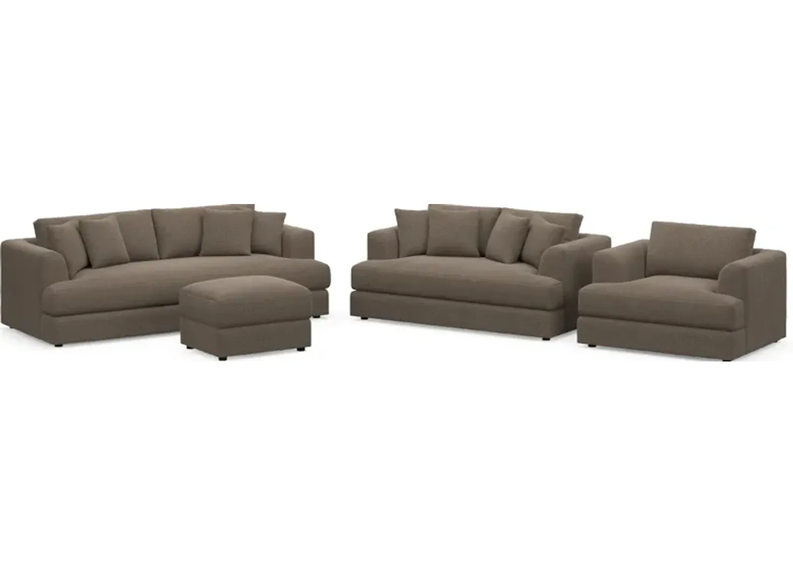 Ridley Foam Comfort Sofa, Loveseat, Chair, and Ottoman Set - Liv Umber