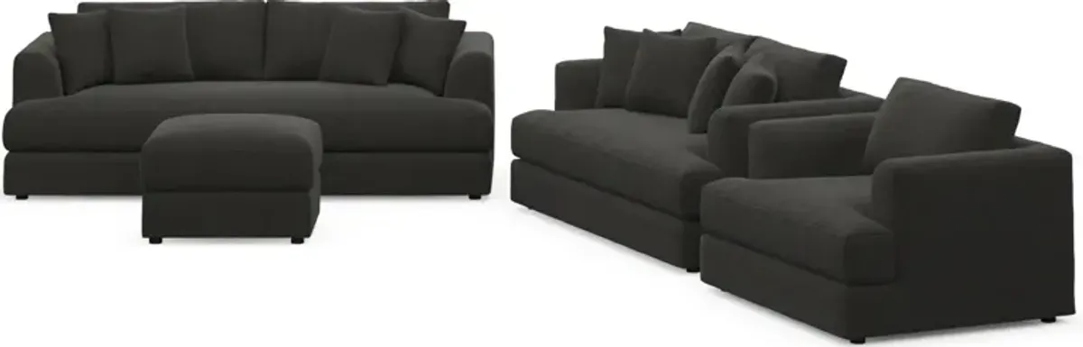 Ridley Foam Comfort Sofa, Loveseat, Chair, and Ottoman Set - Liv Onyx