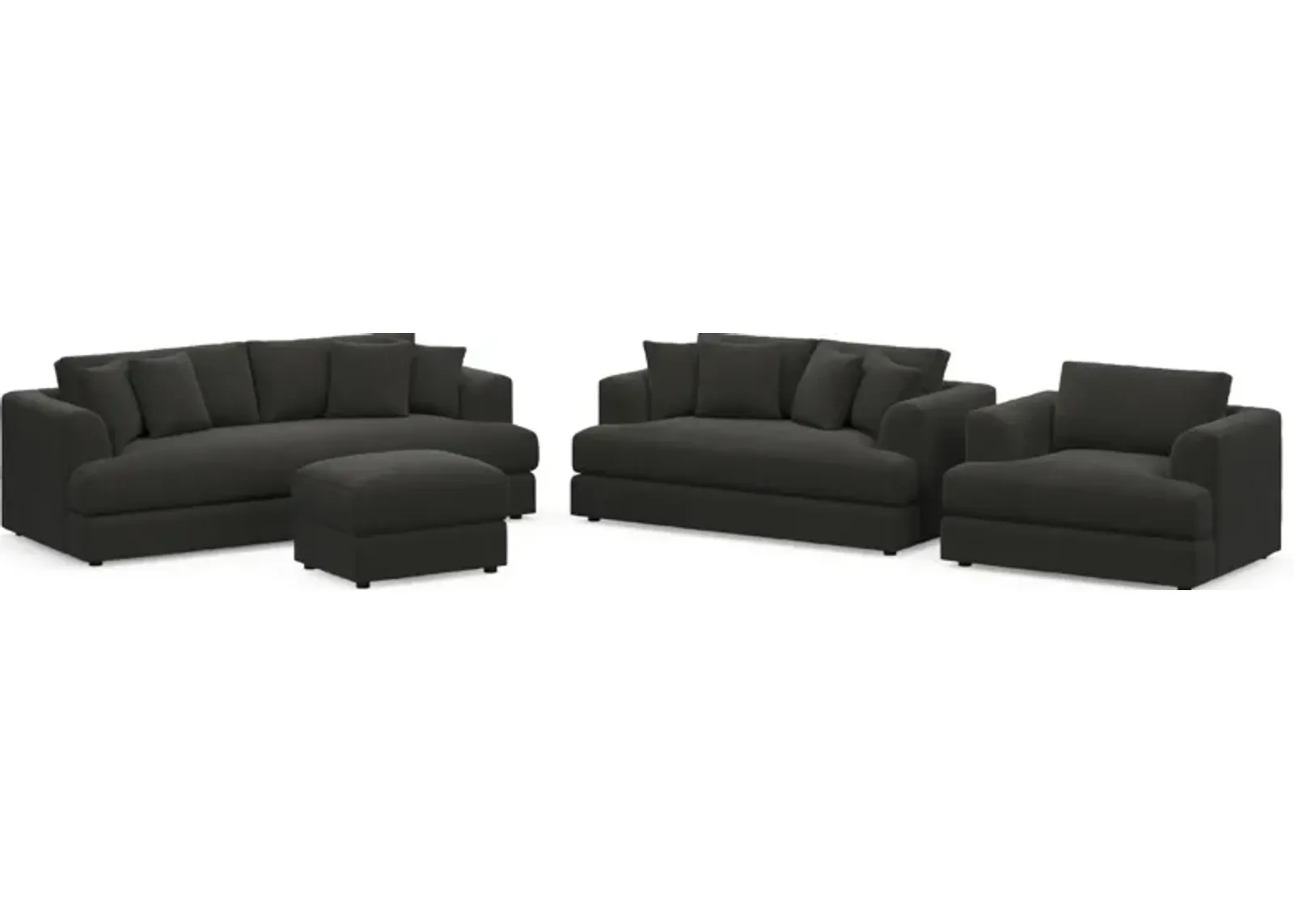 Ridley Foam Comfort Sofa, Loveseat, Chair, and Ottoman Set - Liv Onyx