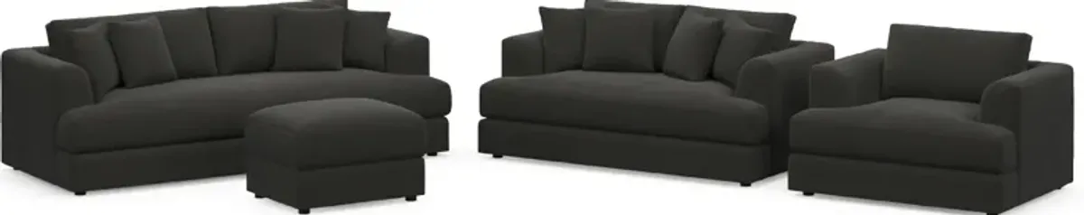 Ridley Foam Comfort Sofa, Loveseat, Chair, and Ottoman Set - Liv Onyx