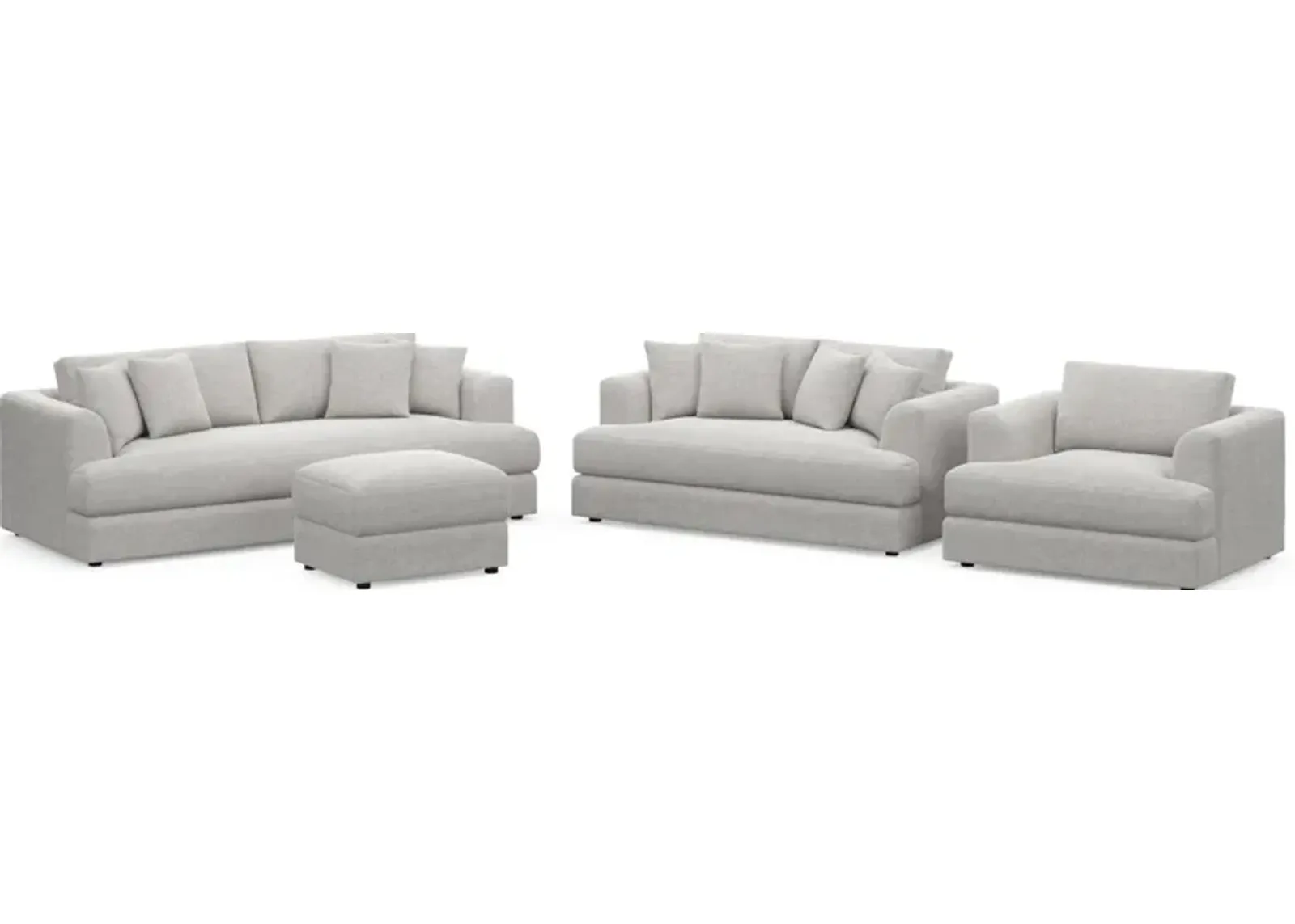 Ridley Foam Comfort Sofa, Loveseat, Chair, and Ottoman Set - Adario Fog