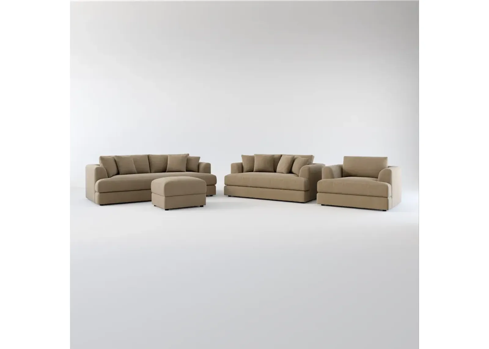 Ridley Hybrid Comfort Sofa, Loveseat, Chair and Ottoman - Merrimac Brownstone