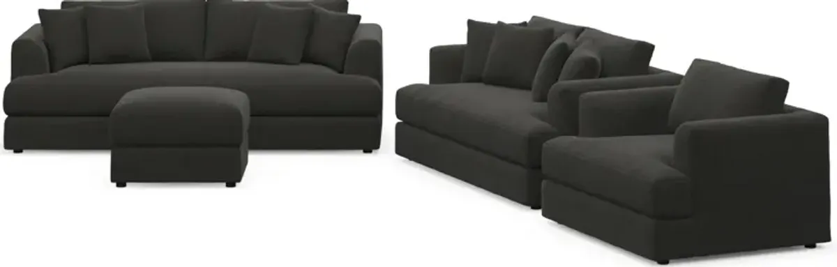 Ridley Hybrid Comfort Sofa, Loveseat, Chair, and Ottoman Set - Liv Onyx