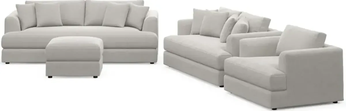 Ridley Hybrid Comfort Sofa, Loveseat, Chair, and Ottoman Set - Basker Dove