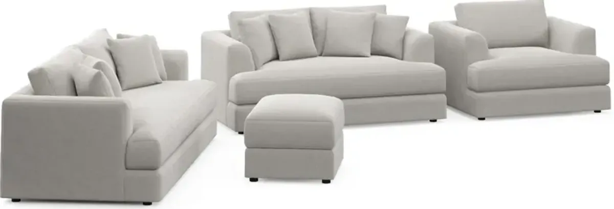 Ridley Hybrid Comfort Sofa, Loveseat, Chair, and Ottoman Set - Basker Dove