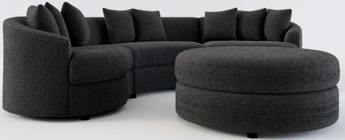 Allegra Foam Comfort 3-Piece Sectional and Ottoman - Bloke Obsidian