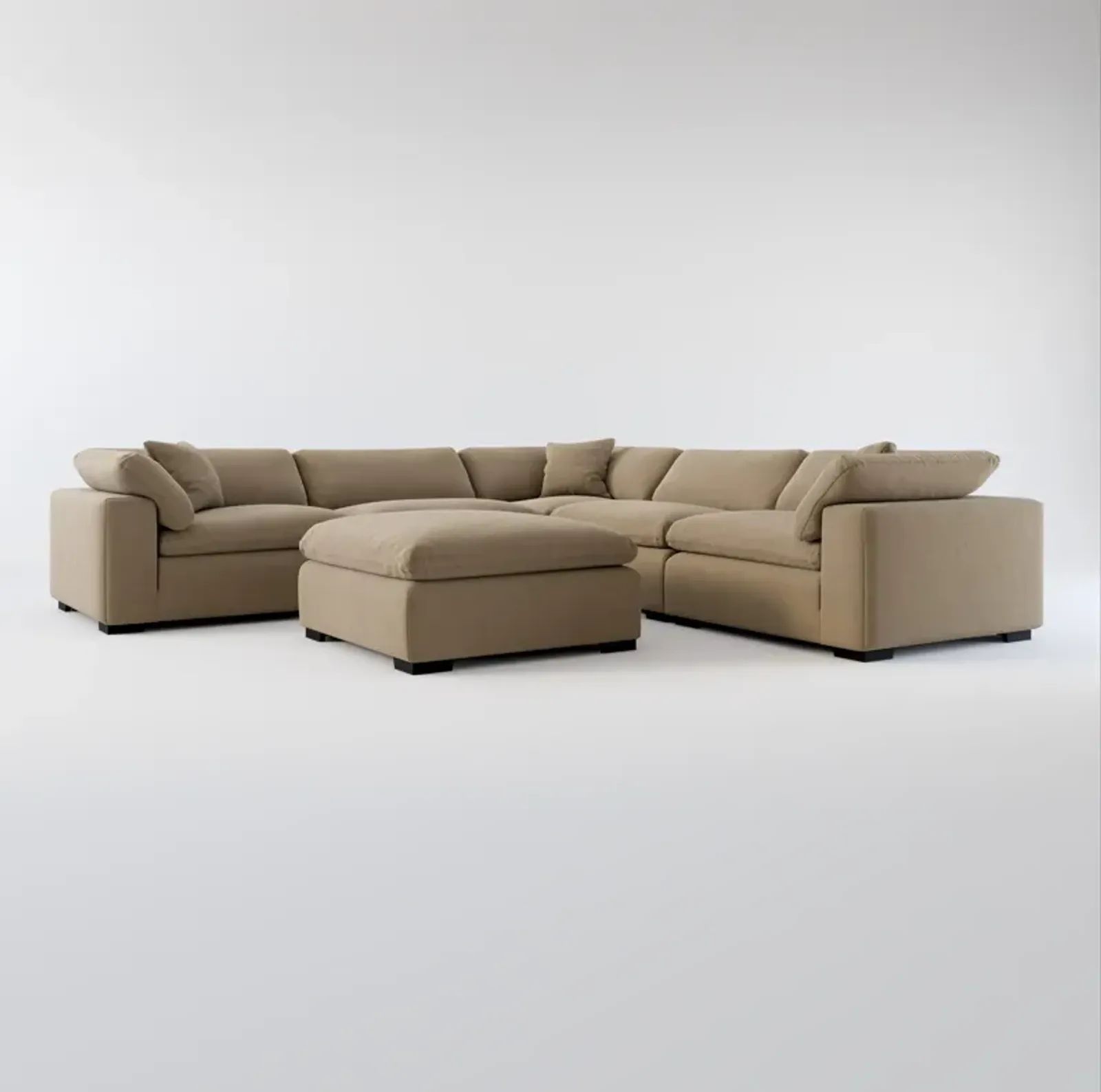 Plush Feathered Comfort 5-Piece Sectional and Ottoman - Merrimac Ash