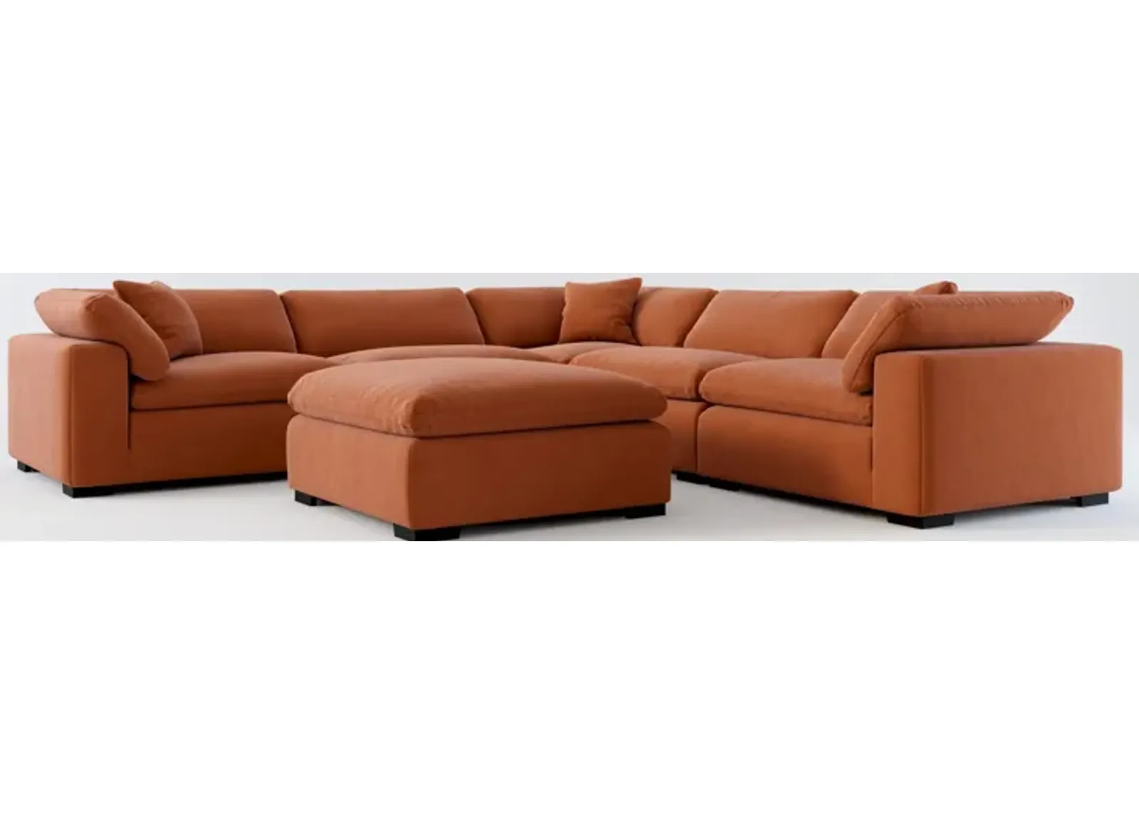 Plush Feathered Comfort 5-Piece Sectional and Ottoman - Merrimac Brick