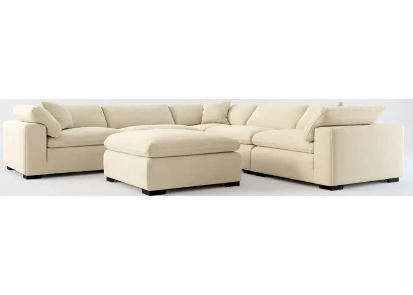 Plush Feathered Comfort 5-Piece Sectional and Ottoman - Merrimac Ecru