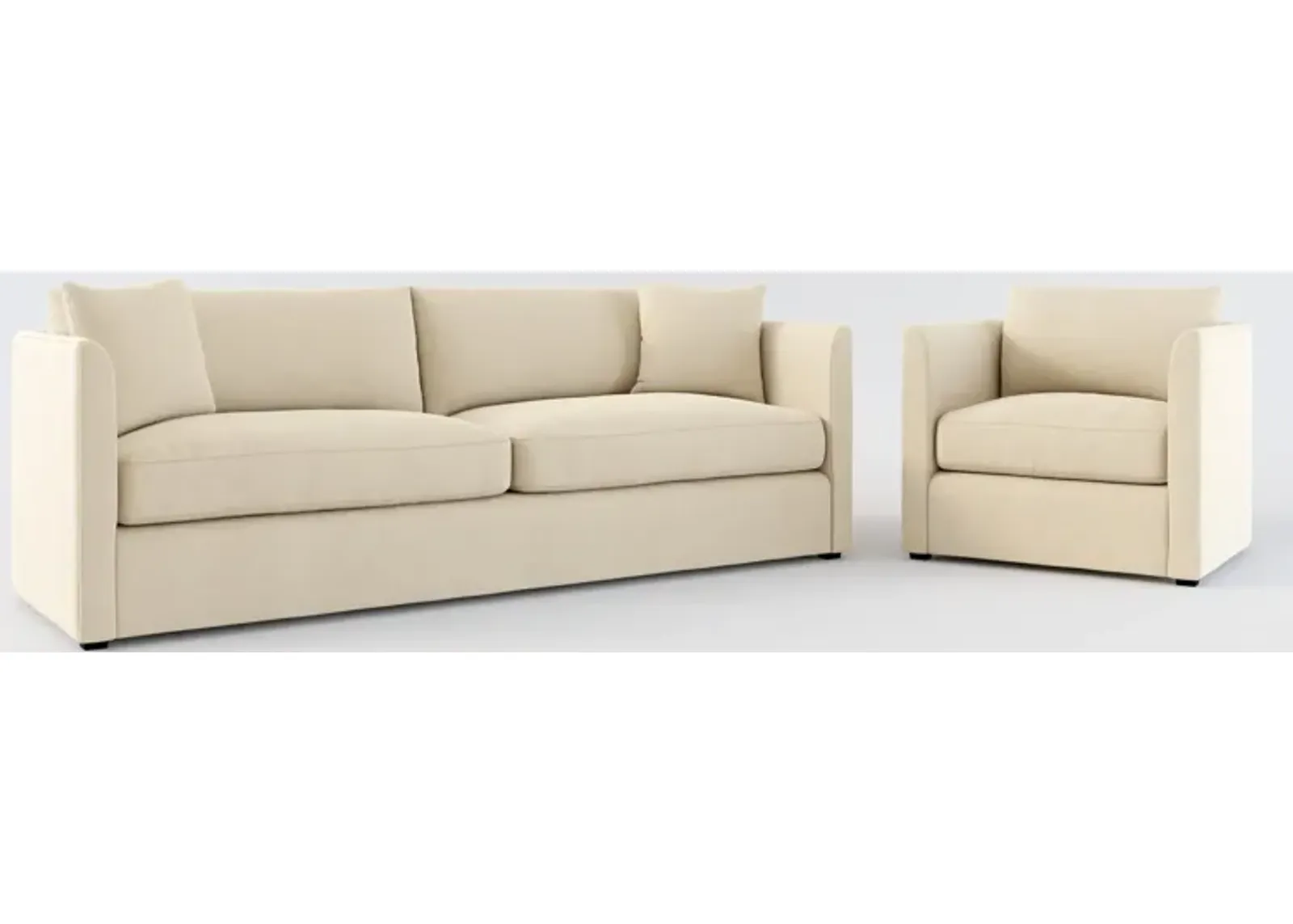 Benji Foam Comfort Sofa and Chair Set - Merrimac Ecru