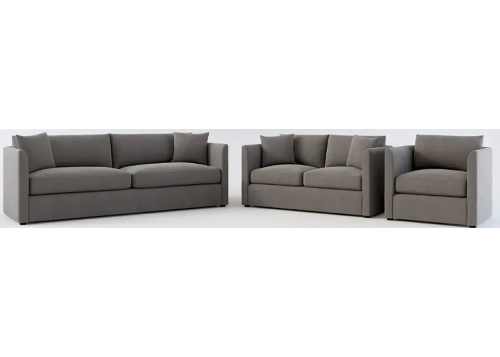 Benji Foam Comfort Sofa, Loveseat and Chair Set - Merrimac Ash