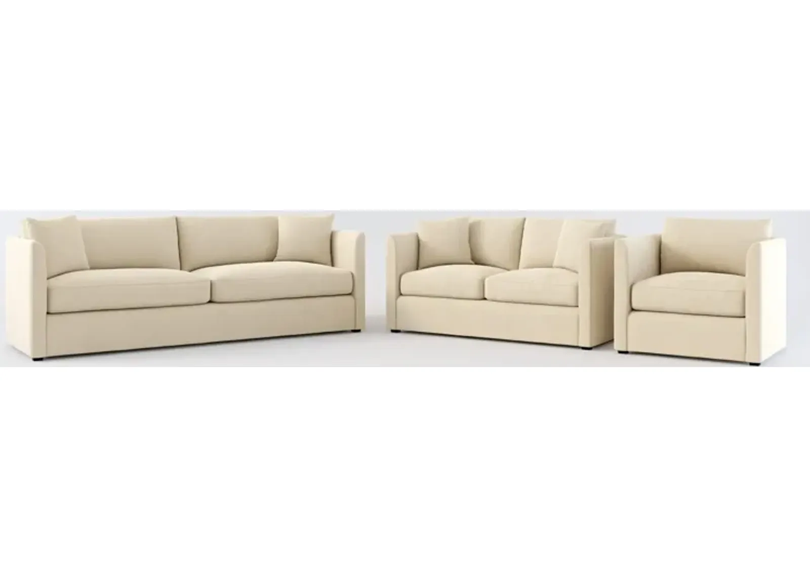 Benji Foam Comfort Sofa, Loveseat and Chair Set - Merrimac Ecru