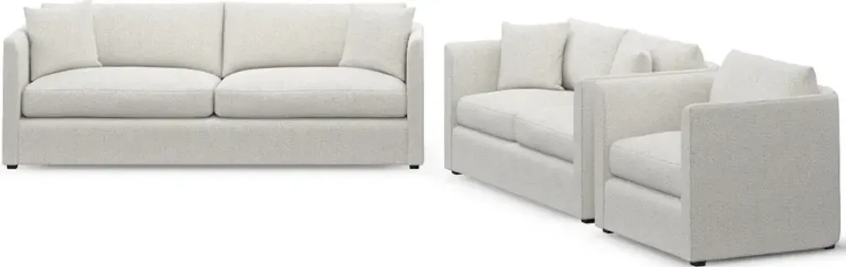 Benji Foam Comfort Sofa, Loveseat and Chair Set - River Rock Ivory