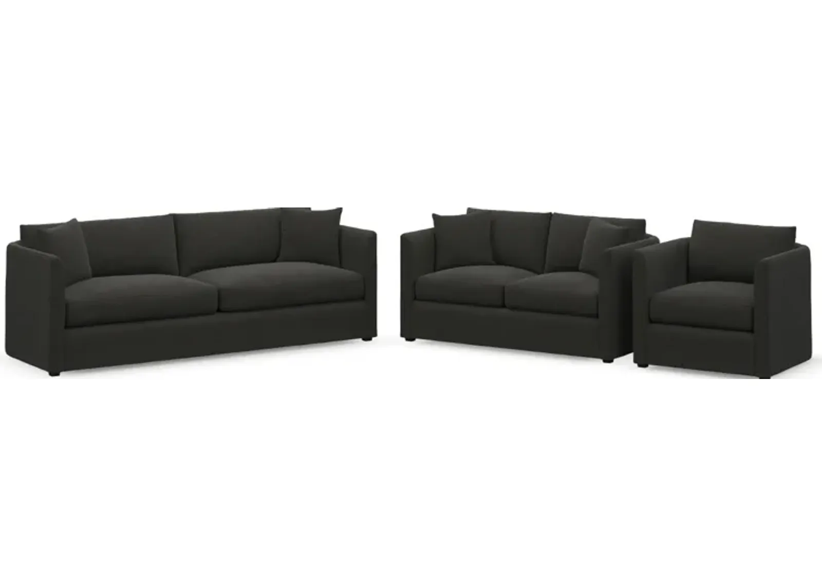 Benji Foam Comfort Sofa, Loveseat and Chair Set - Liv Onyx