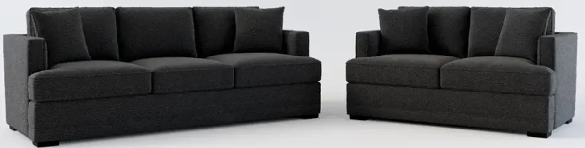 Pembroke Foam Comfort Sofa and Loveseat Set - Bloke Obsidian