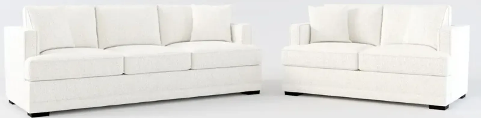 Pembroke Foam Comfort Sofa and Loveseat - River Rock Ivory