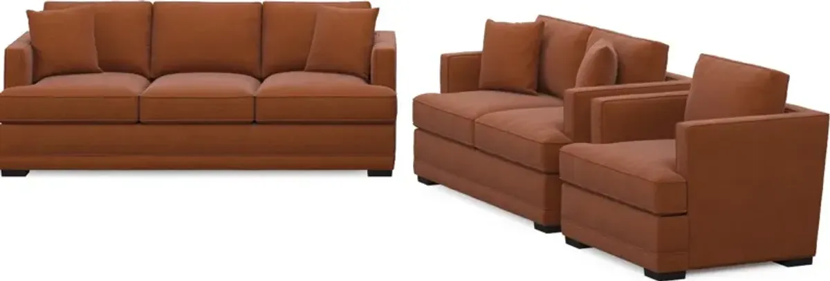 Pembroke Foam Comfort Sofa, Loveseat, and Chair Set - Merrimac Brick