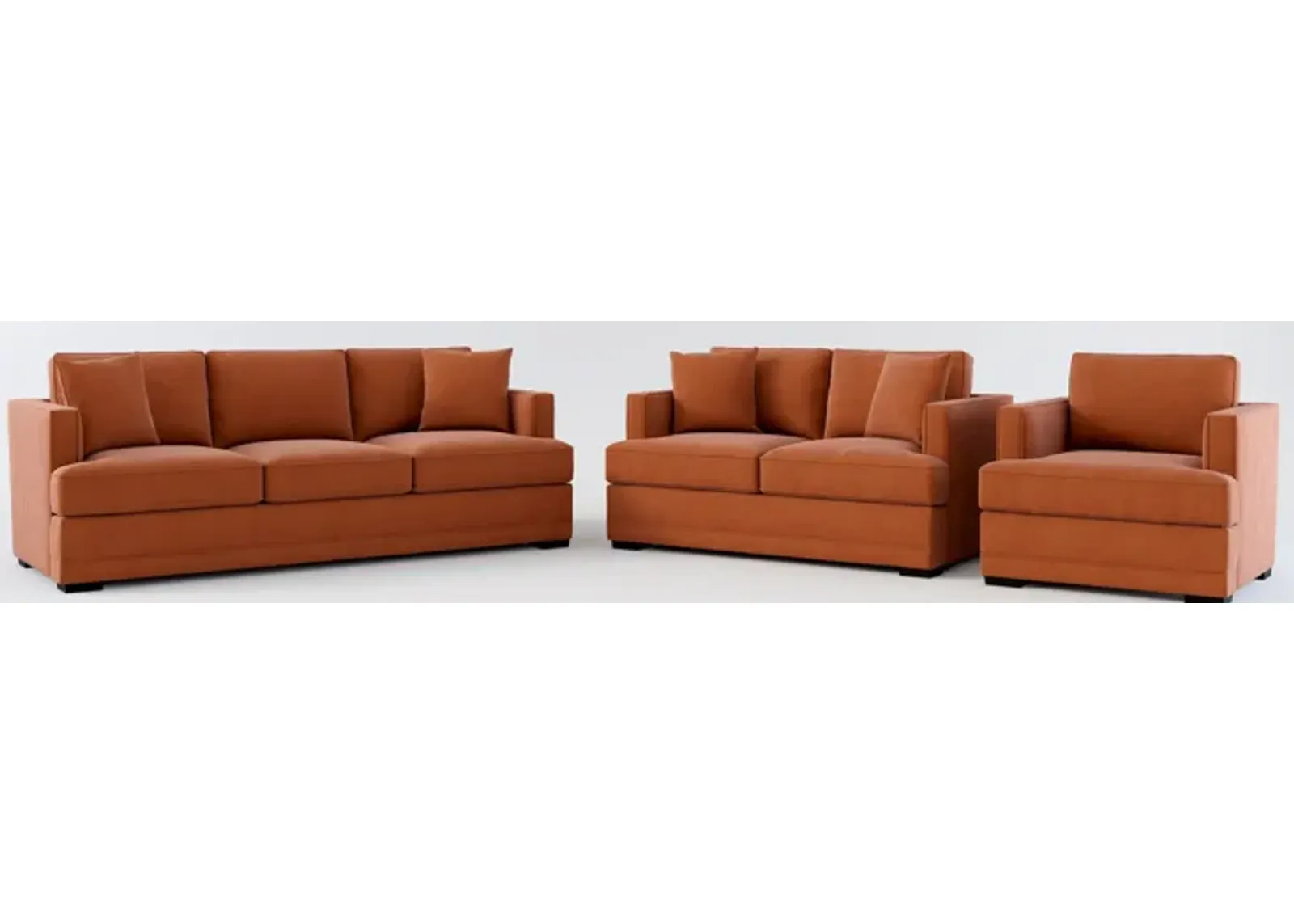 Pembroke Foam Comfort Sofa, Loveseat, and Chair Set - Merrimac Brick