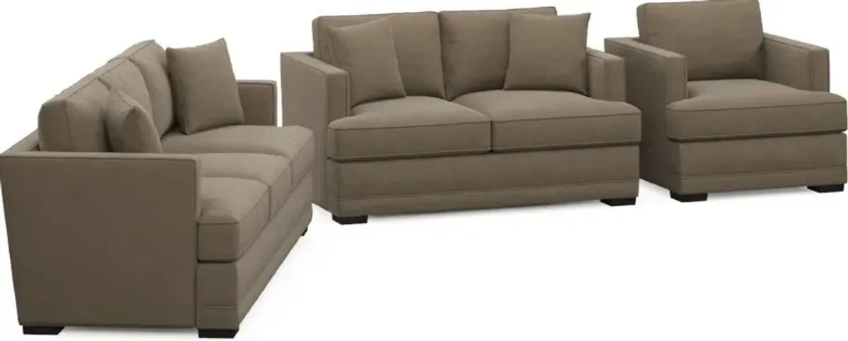 Pembroke Foam Comfort Sofa, Loveseat, and Chair Set - Merrimac Brownstone